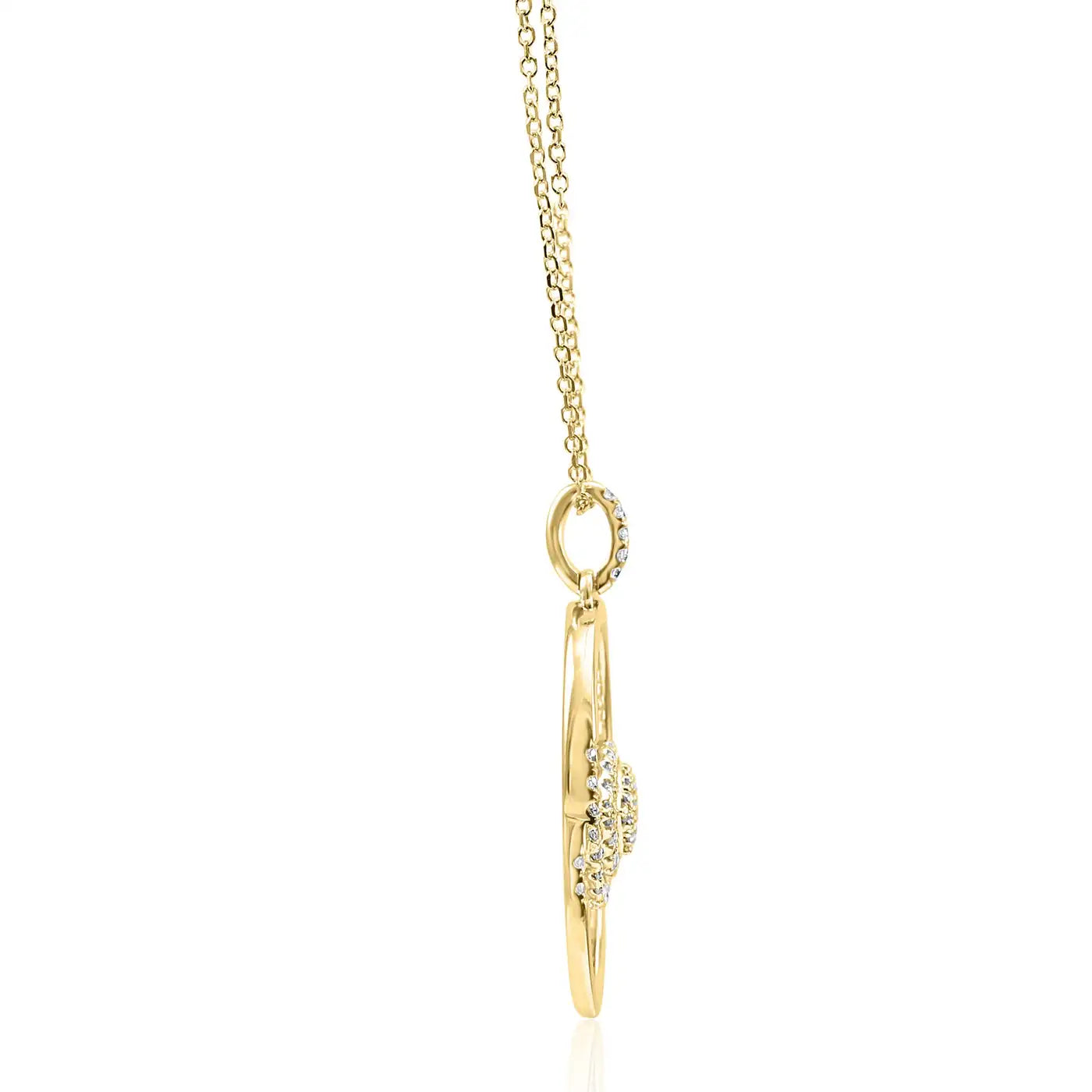Collar con colgante de cadena con forma de ojo malvado en oro de 14 quilates y diamantes blancos redondos