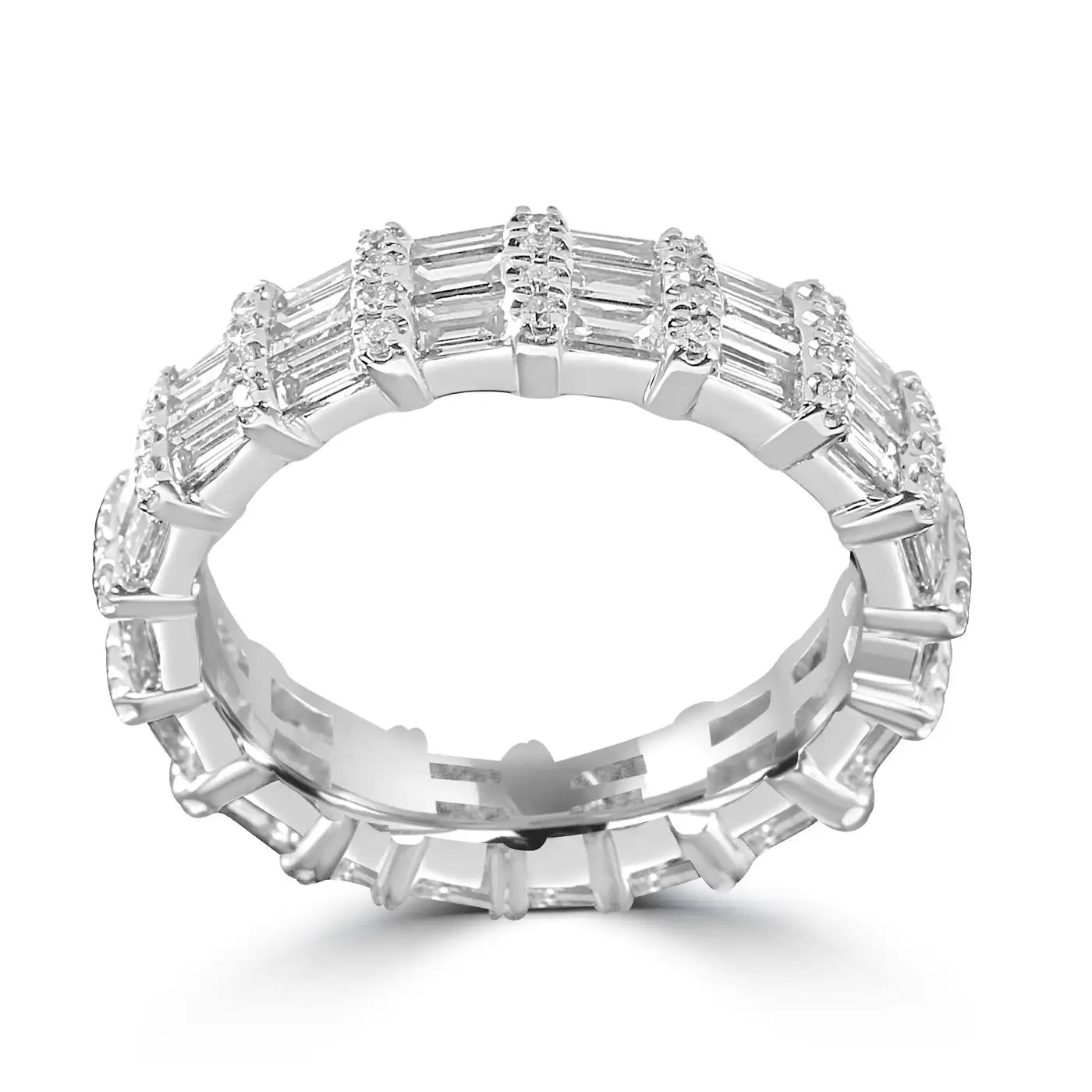 White Diamond Baguette & Round 18 Karat White Gold Fashion Eternity Band Ring