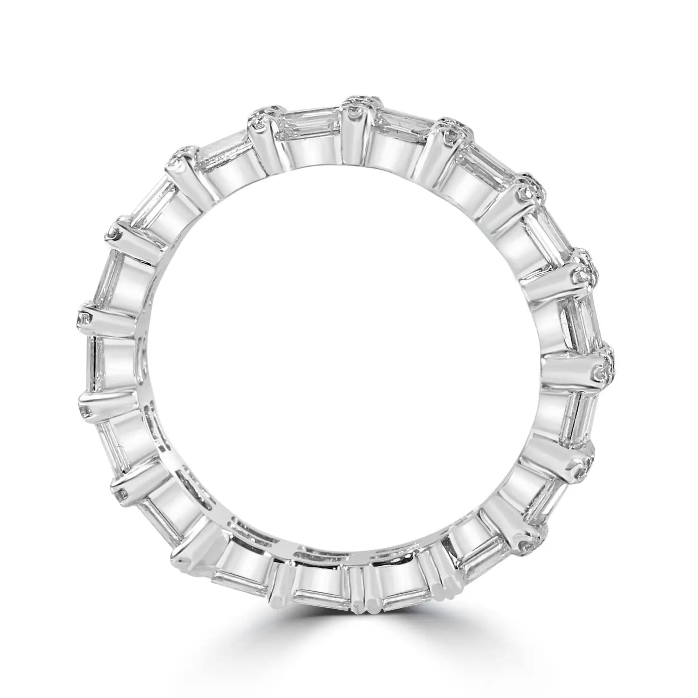 White Diamond Baguette & Round 18 Karat White Gold Fashion Eternity Band Ring