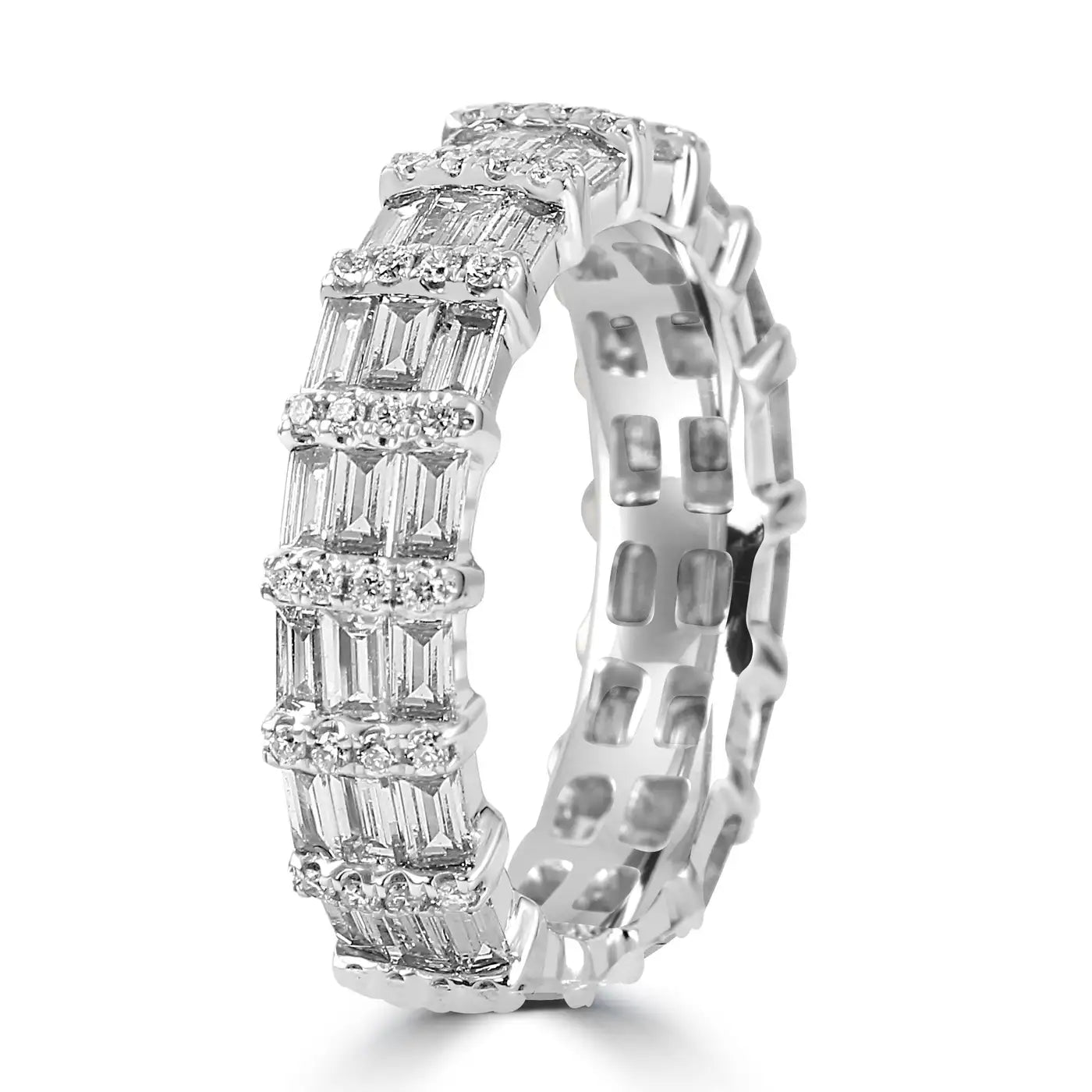 White Diamond Baguette & Round 18 Karat White Gold Fashion Eternity Band Ring