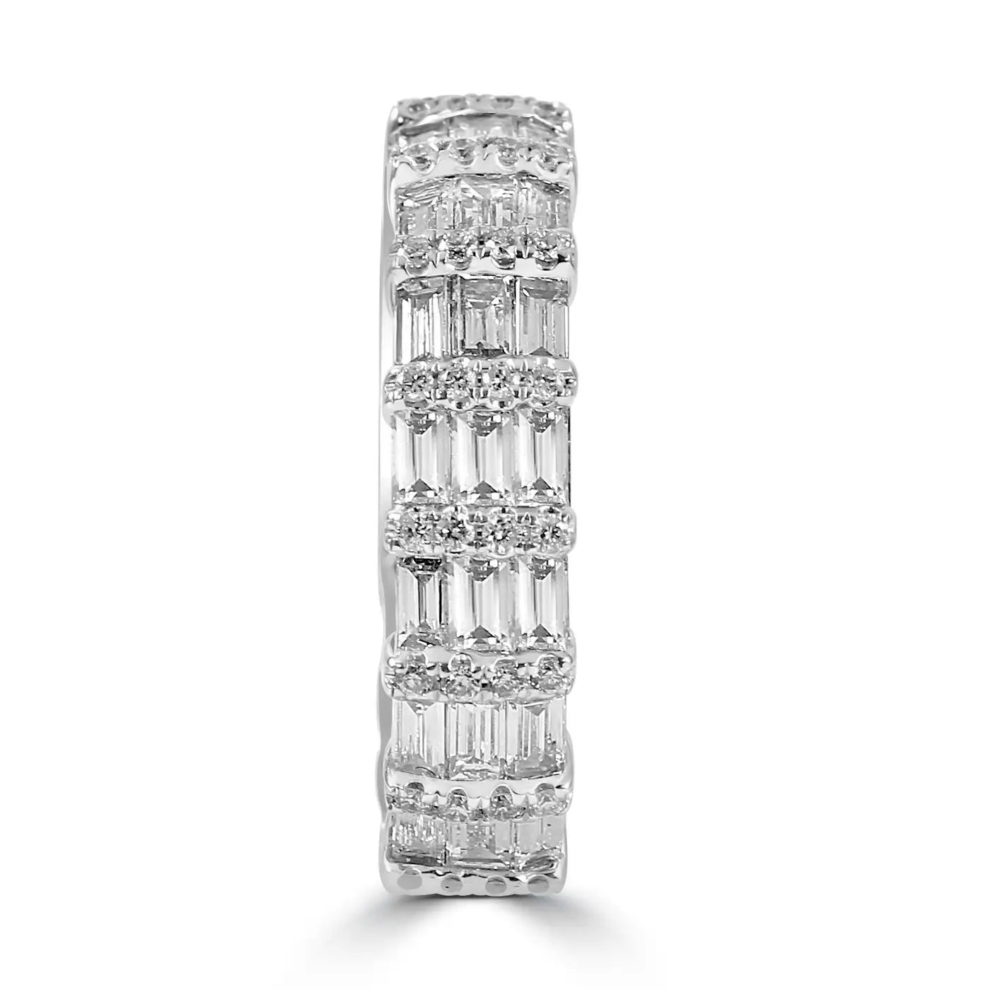 White Diamond Baguette & Round 18 Karat White Gold Fashion Eternity Band Ring