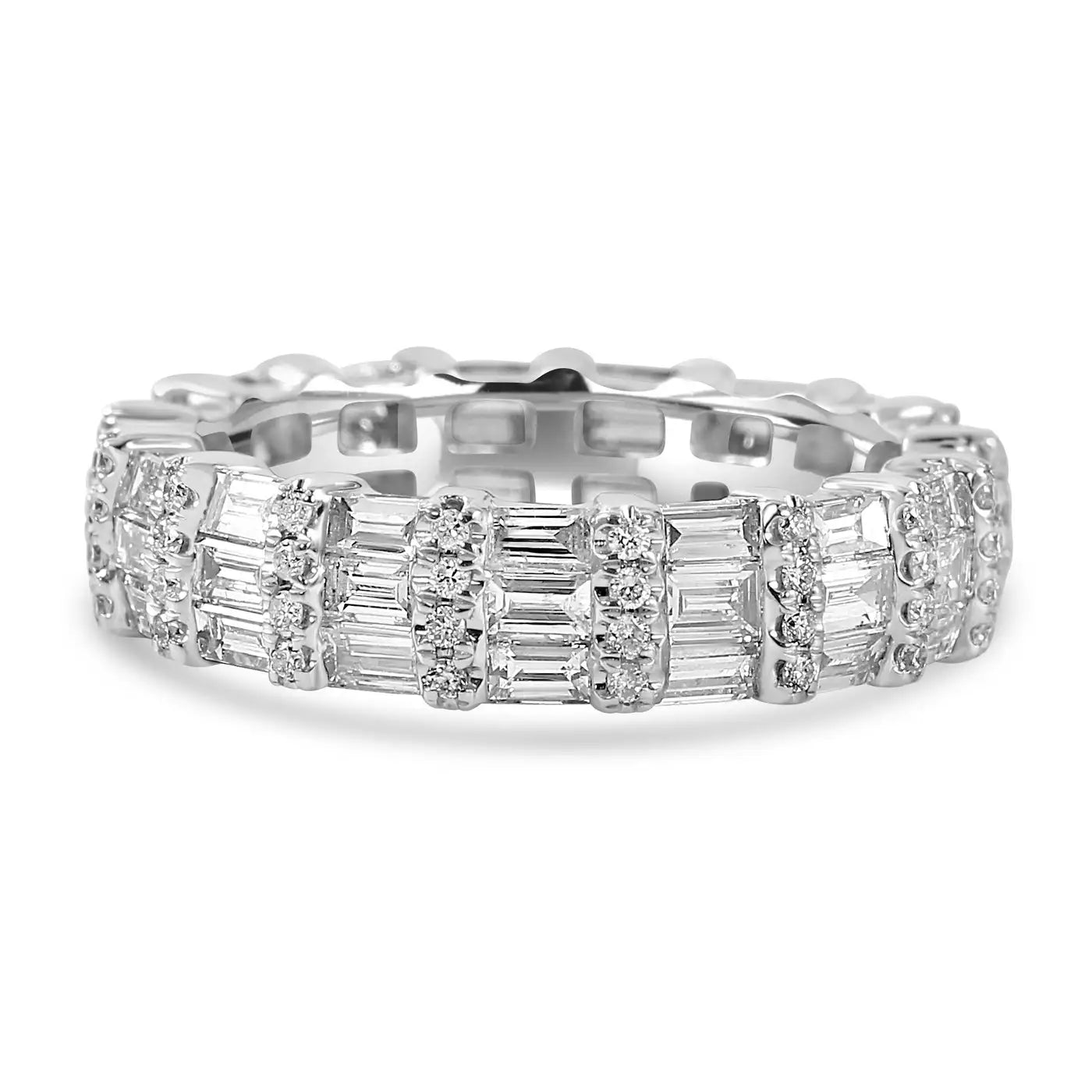 White Diamond Baguette & Round 18 Karat White Gold Fashion Eternity Band Ring