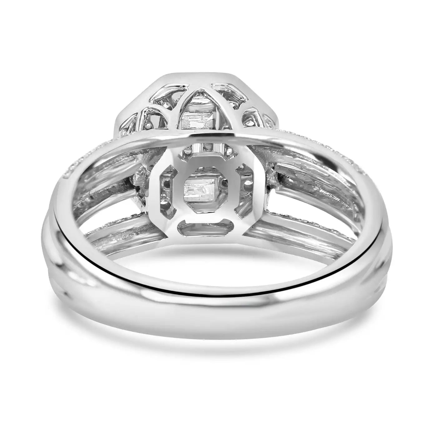 Engagement Ring With Baguette & Round Diamonds 14 Karat White Gold