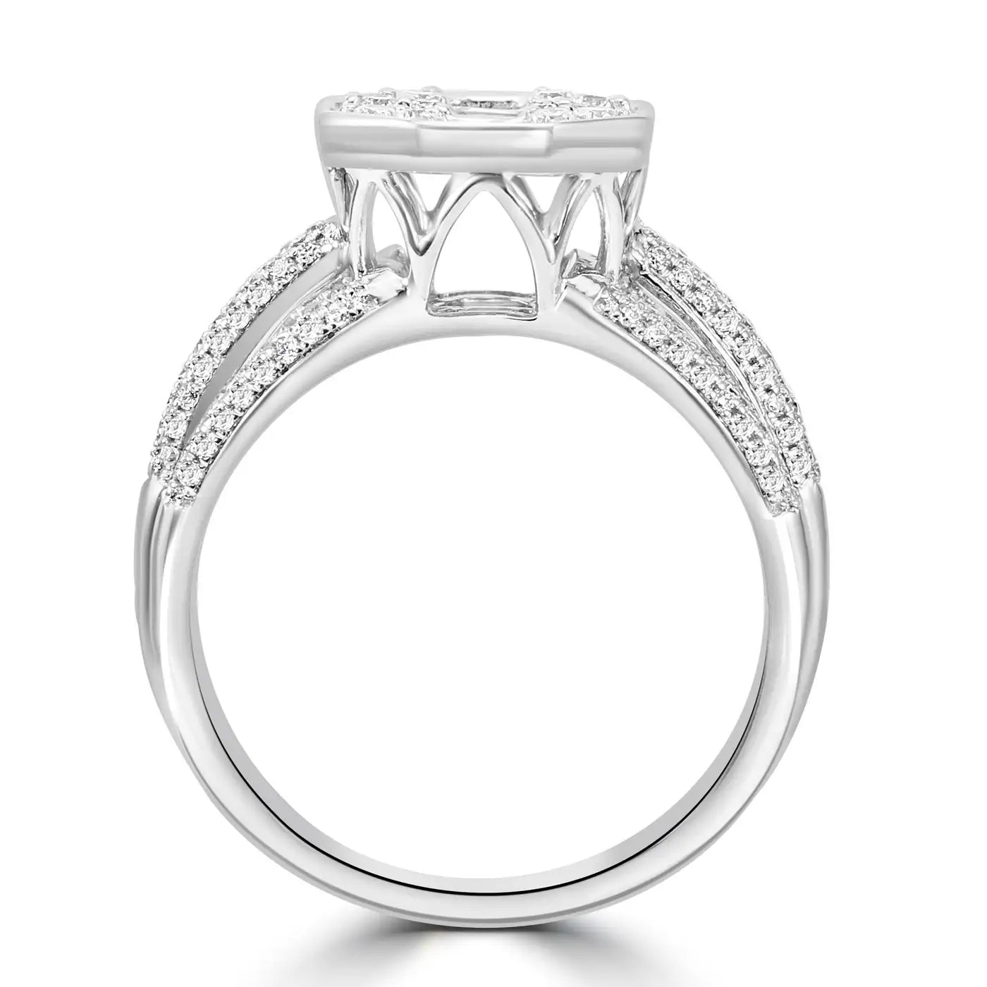 Engagement Ring With Baguette & Round Diamonds 14 Karat White Gold