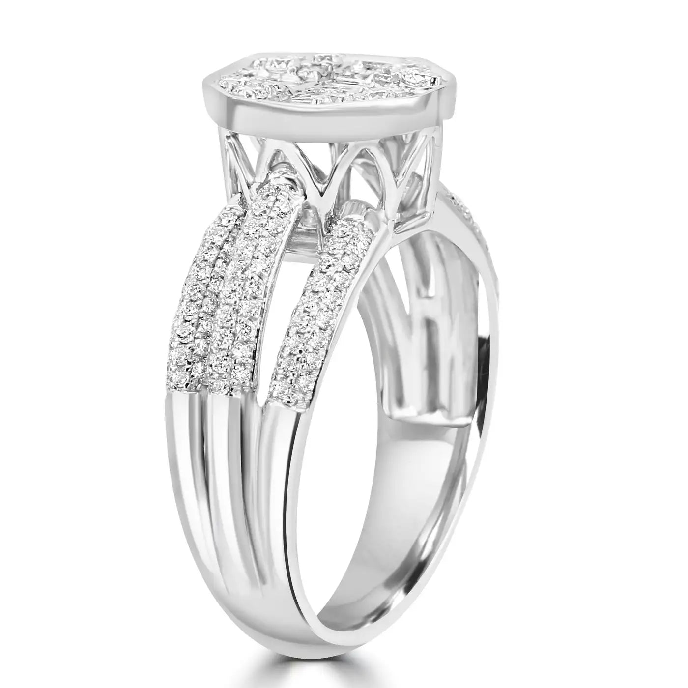 Engagement Ring With Baguette & Round Diamonds 14 Karat White Gold