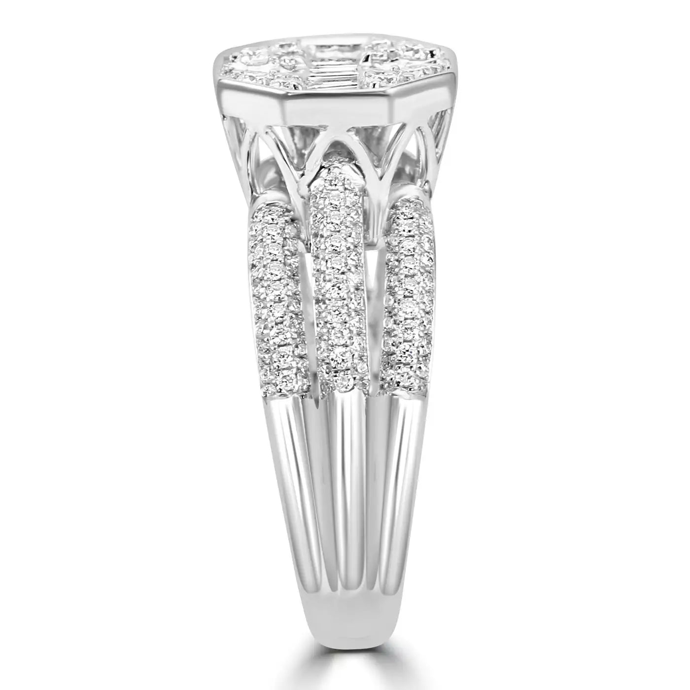 Engagement Ring With Baguette & Round Diamonds 14 Karat White Gold
