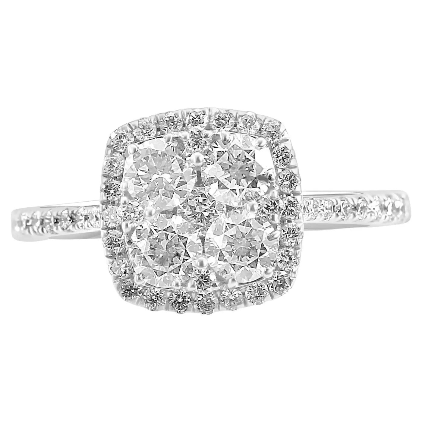 Anillo de cóctel con diamantes blancos redondos de gran tamaño en oro blanco de 14 quilates