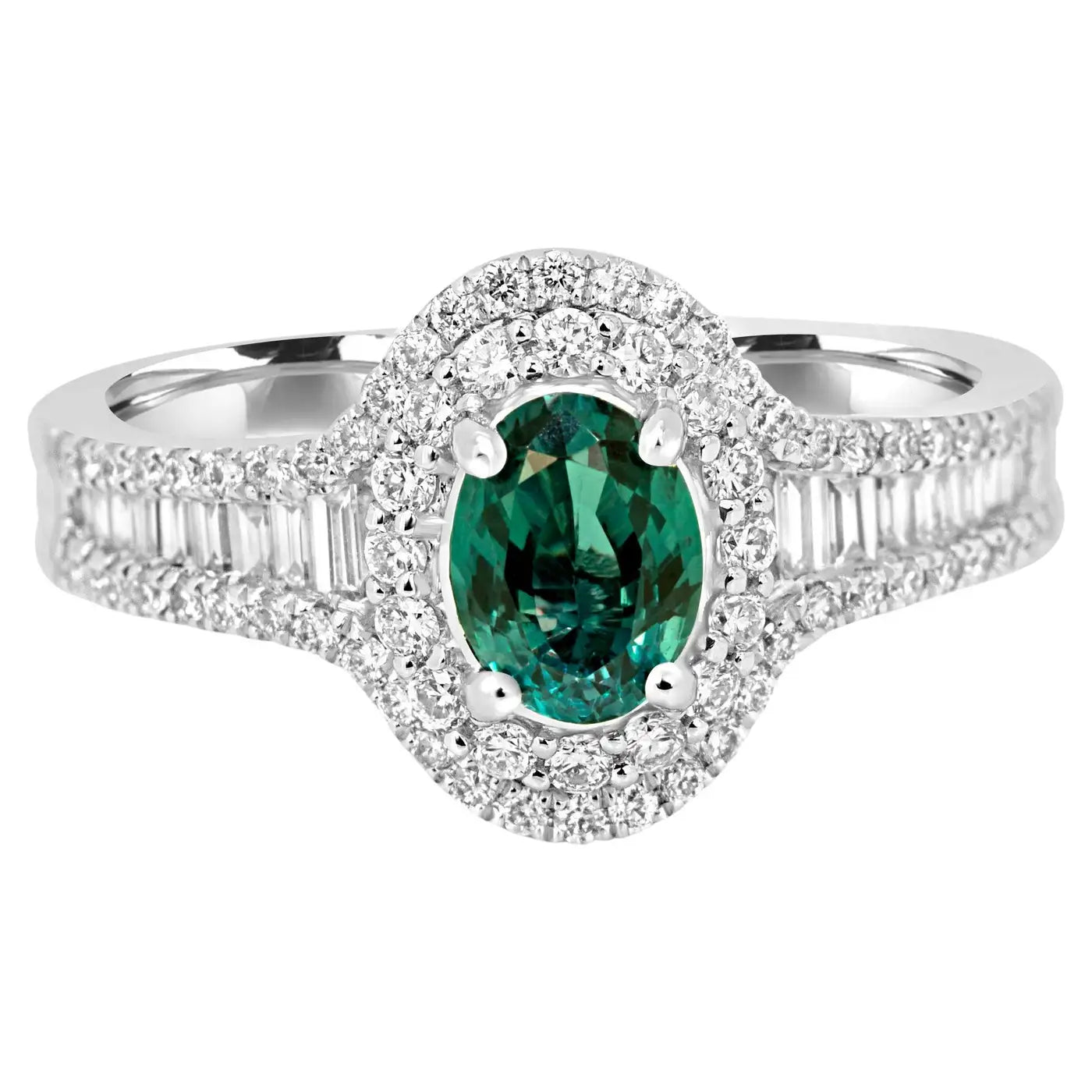 Alexandrite Oval Diamond Round & Baguette 18 Karat Gold Fashion Cocktail Ring