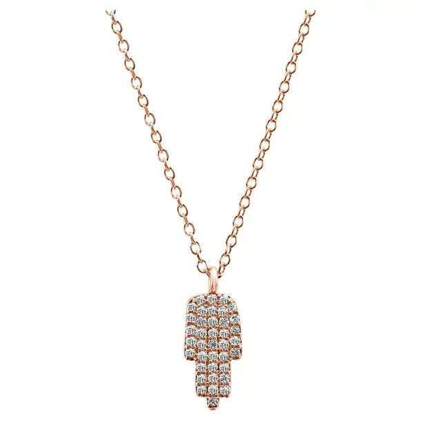 Collar de moda con colgante de cadena con forma de "Hamsa" en oro rosa de 14 quilates y diamantes redondos blancos