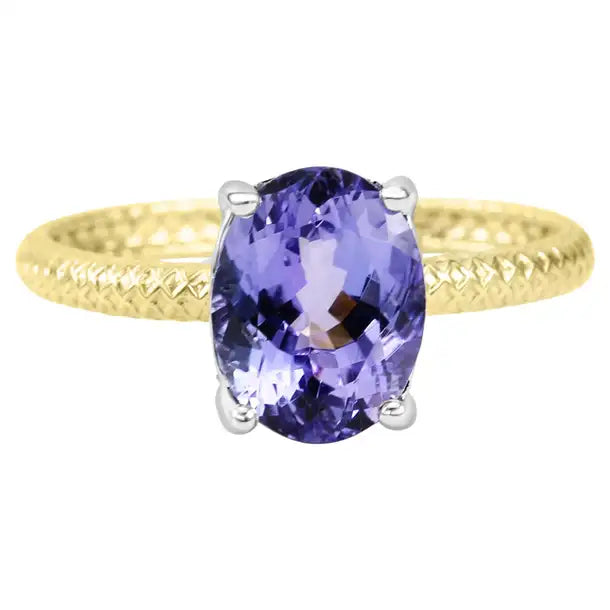 Anillo de compromiso estilo cuerda con diamantes blancos y tanzanita en oro de 14 quilates