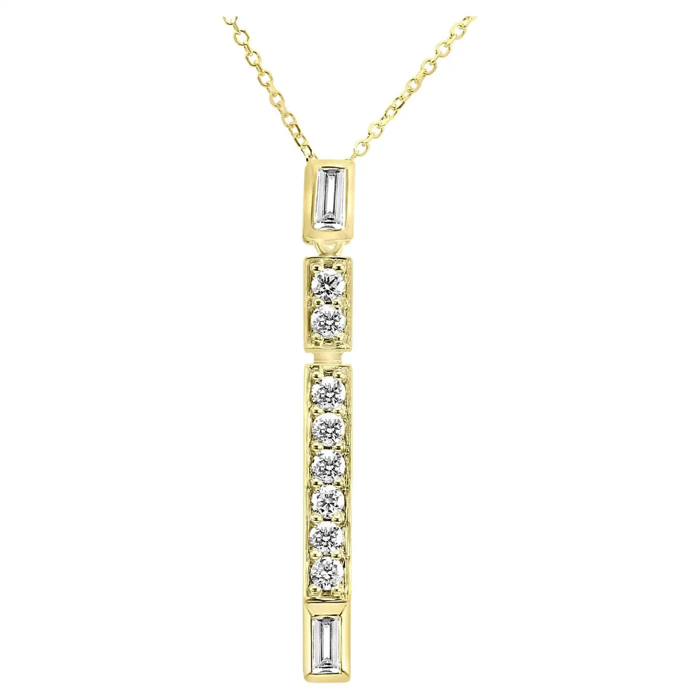 Collar colgante de cadena con diamantes redondos de oro de 14 quilates y diamantes blancos