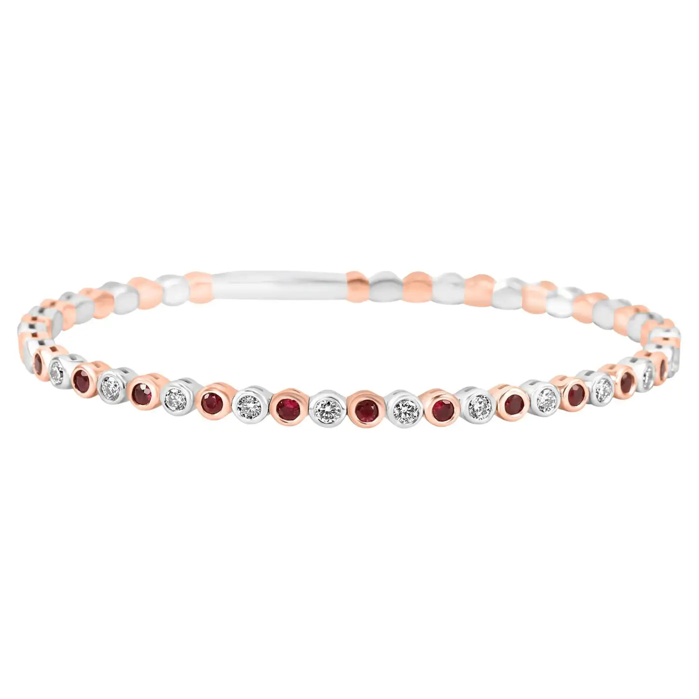 Brazalete de oro blanco y rosa de 14 quilates con rubí y diamante blanco redondo de 1,24 quilates