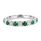 11 Stones Emerald And White Round Diamonds In 18K Gold Engagement Band Ring