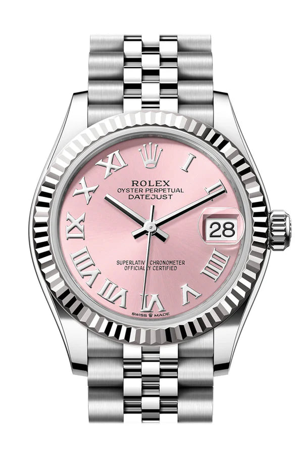 Rolex Datejust 31 Pink Roman Fluted Bezel Jubilee Ladies Watch 278274