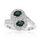 Alexandrite Diamond Halo Round Baguette 18K Gold Engagement Toi et Moi Ring