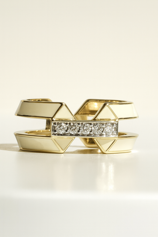 14kt Solid Yellow Gold Enamel & Diamond Ring