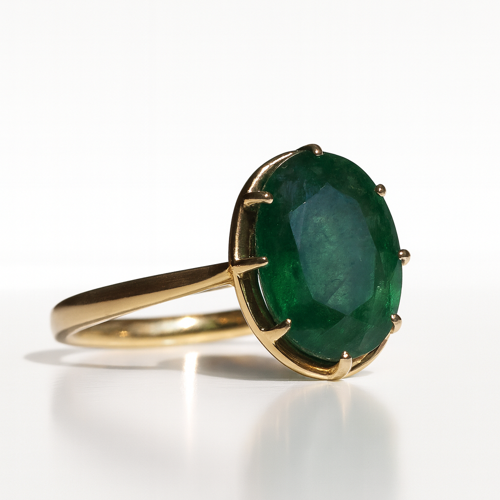 Oval Emerald Solitaire Ring – 14kt Solid Yellow Gold