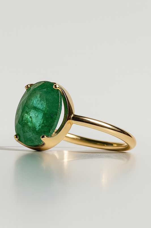Colombian Emerald Solitaire Ring – 14kt Solid Yellow Gold