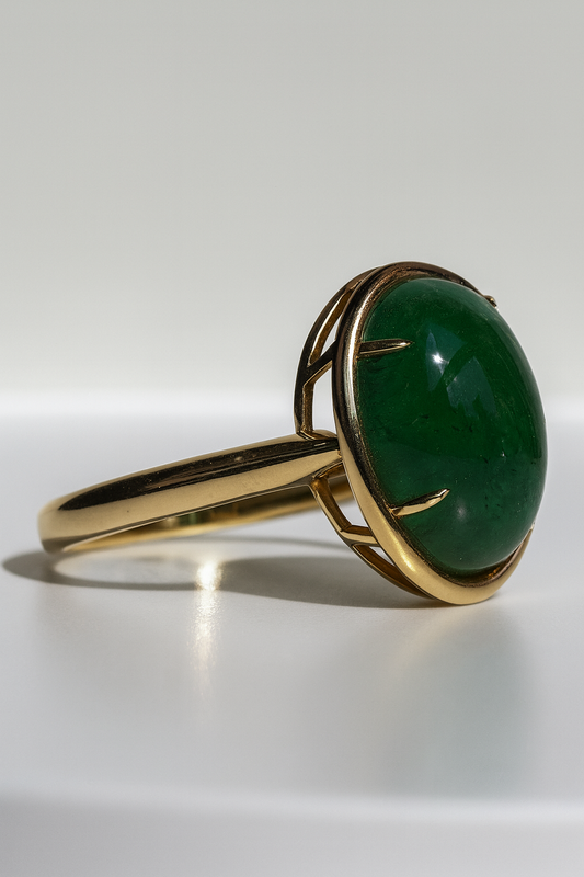 Colombian Emerald Cabochon Solitaire – 14kt Solid Yellow Gold