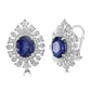 18K Gold Art Deco Halo Earring, Ceylon Sapphire 6.53 CT And White Round Diamonds