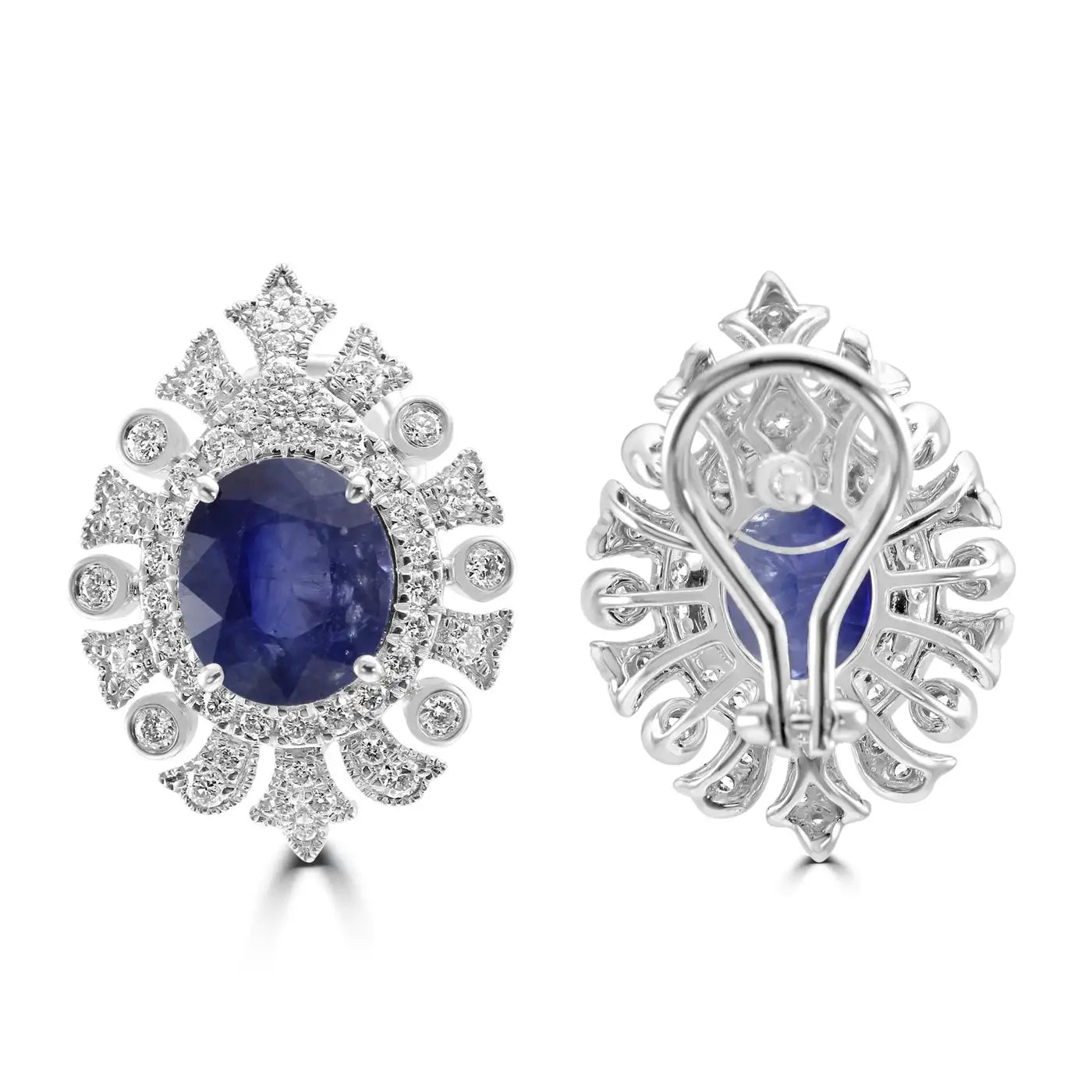 Pendiente Art Deco Halo de Oro de 18 K, Zafiro de Ceilán de 6,53 CT y Diamantes Blancos Redondos