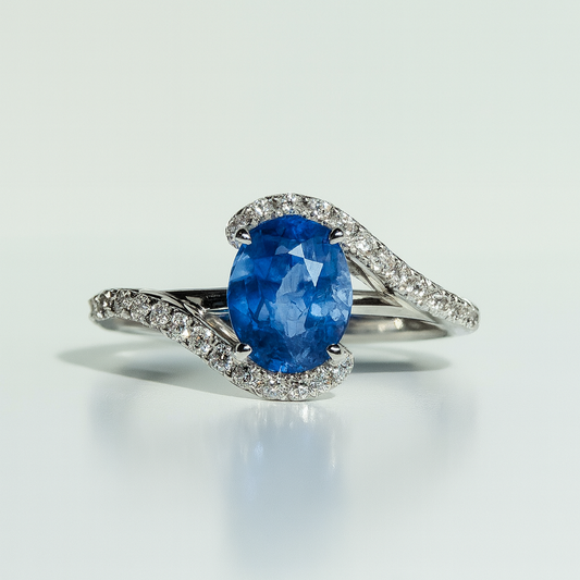 14kt Solid White Gold Sapphire & Diamond Ring