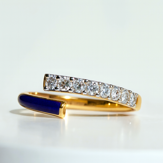 18kt Solid Yellow Gold Diamond & Enamel Open Band Ring
