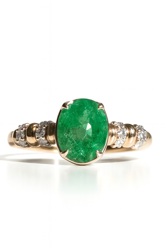 14kt Solid Yellow Gold Zambian Emerald &amp; Diamond Ring