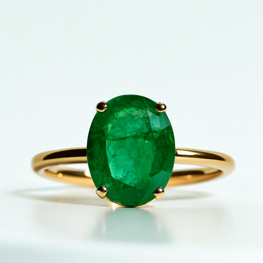 Colombian Emerald Solitaire Ring – 14kt Solid Yellow Gold