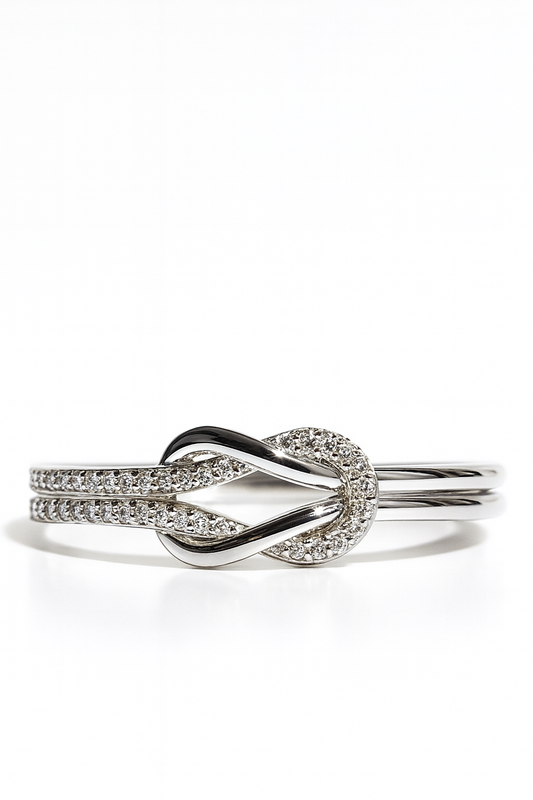 18kt Solid White Gold Diamond Infinity Knot Ring
