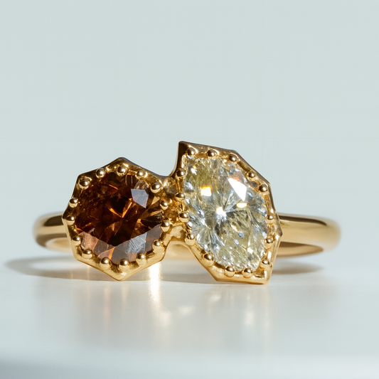 Brown Diamond & Marquise Diamond Toi et Moi Ring – 14kt Solid Yellow Gold