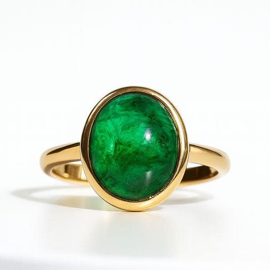 Colombian Emerald Cabochon Ring – 14kt Solid Yellow Gold