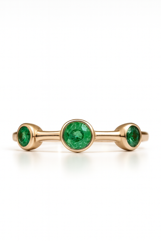 Yellow Diamond & Emerald Three-Stone Ring – 18kt Solid Yellow Gold