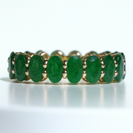 14kt Solid Yellow Gold Colombian Emerald Eternity Band