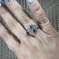 Alexandrite Diamond Halo Round Baguette 18K Gold Engagement Toi et Moi Ring