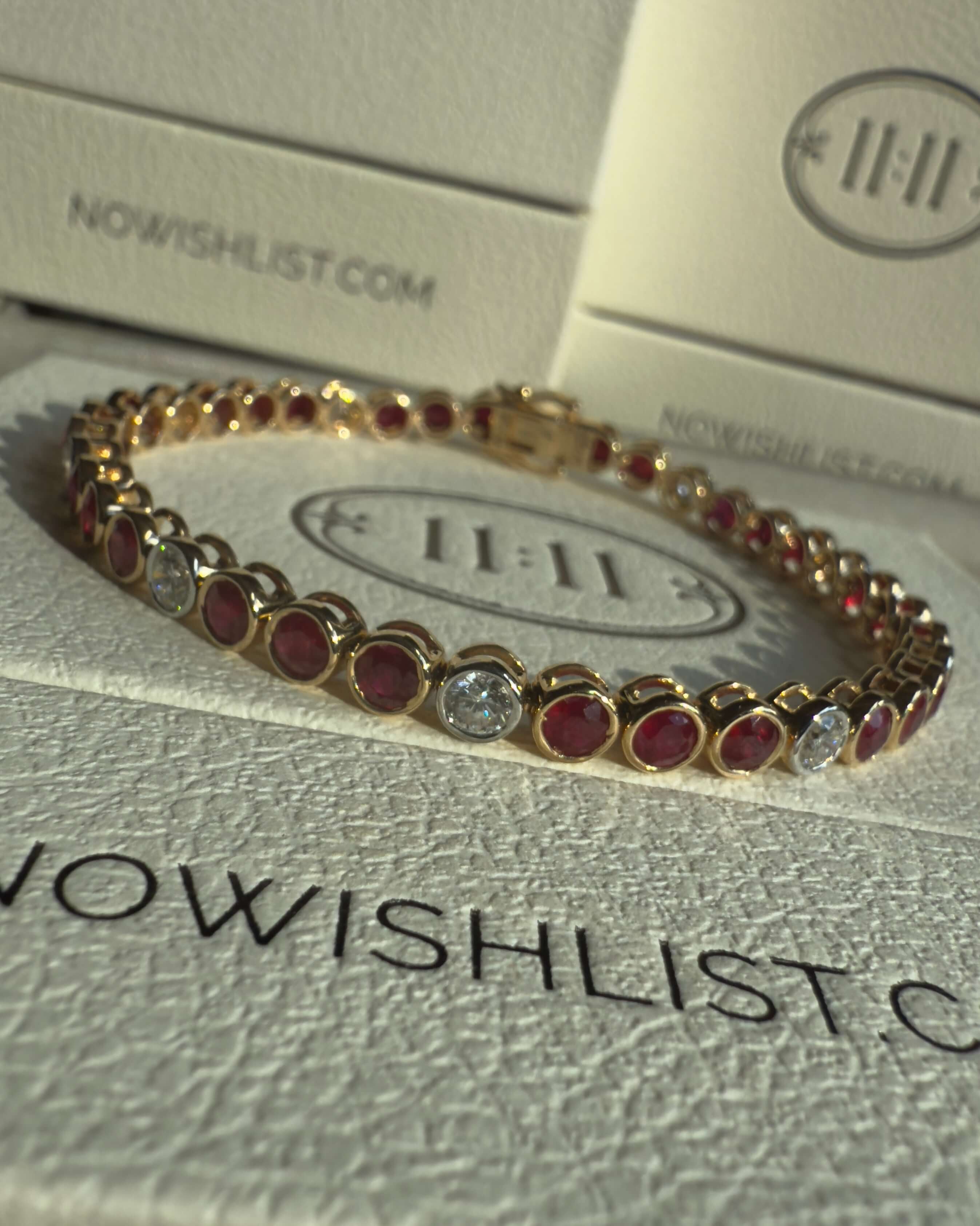 Ruby & Diamond Tennis Bracelet – 14K Yellow Gold