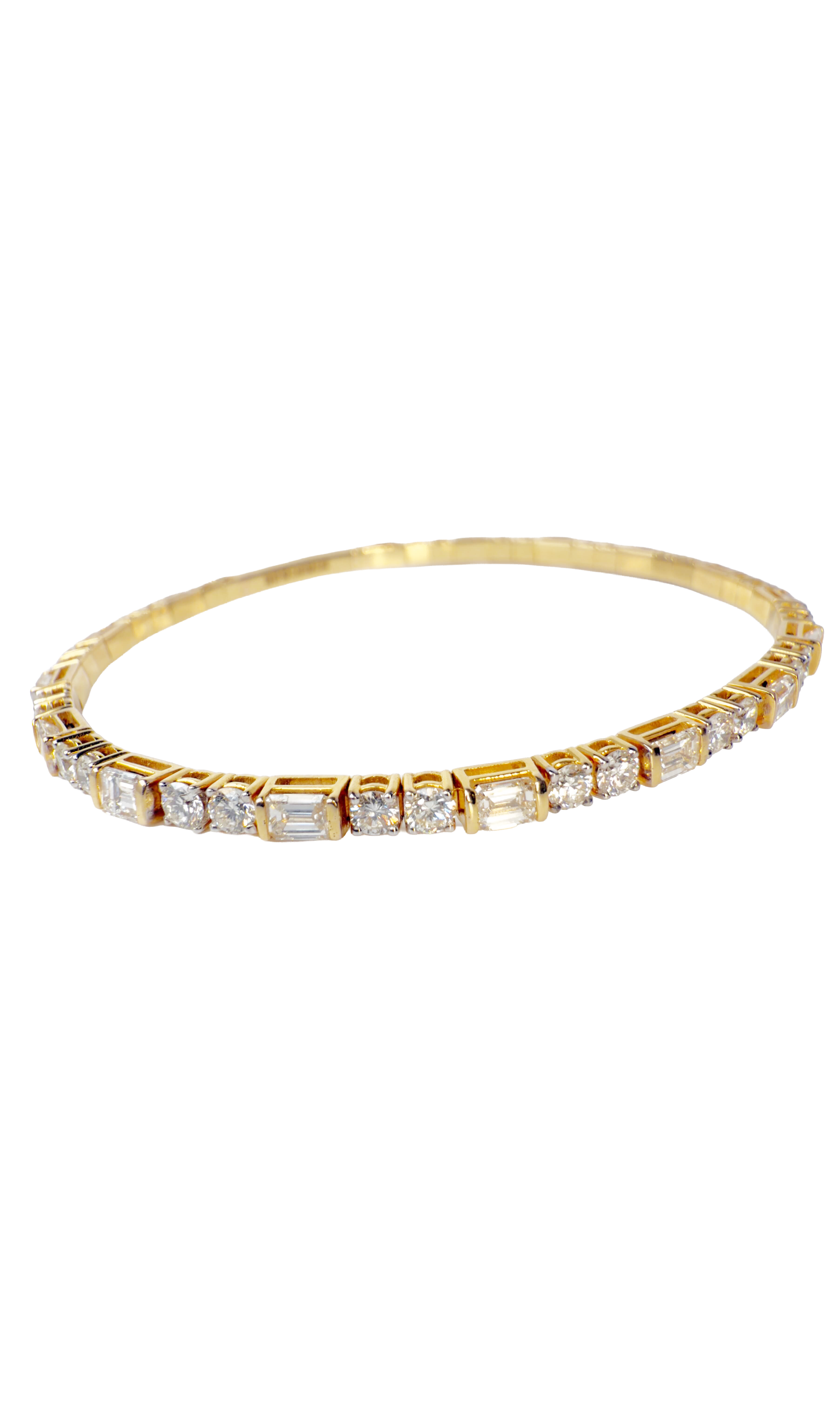 18KT Yellow Gold Diamond Bangle with Round & Emerald-Cut Diamonds – 5.02 CTW
