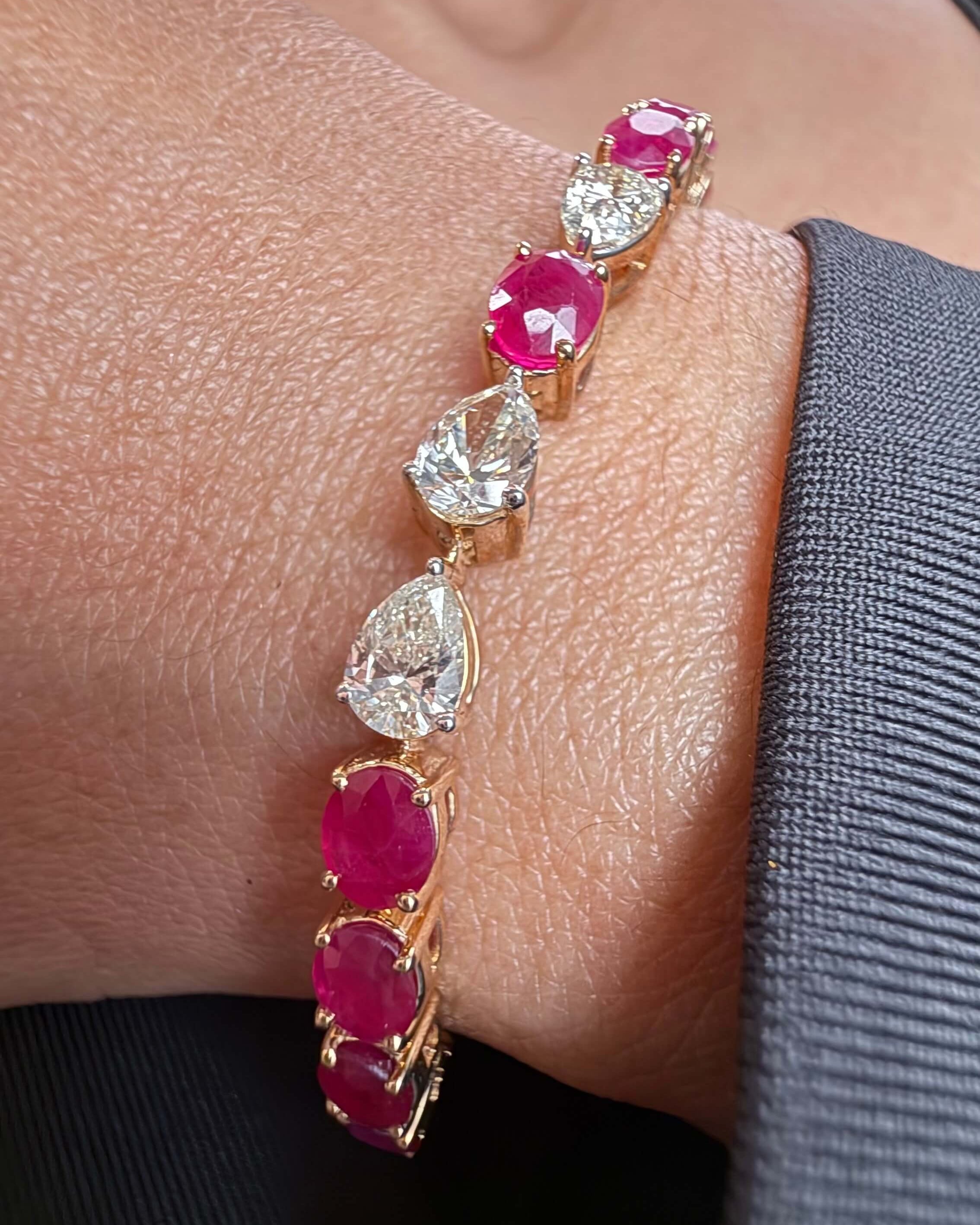 Ruby & Diamond Alternating Tennis Bracelet – 14K Yellow Gold