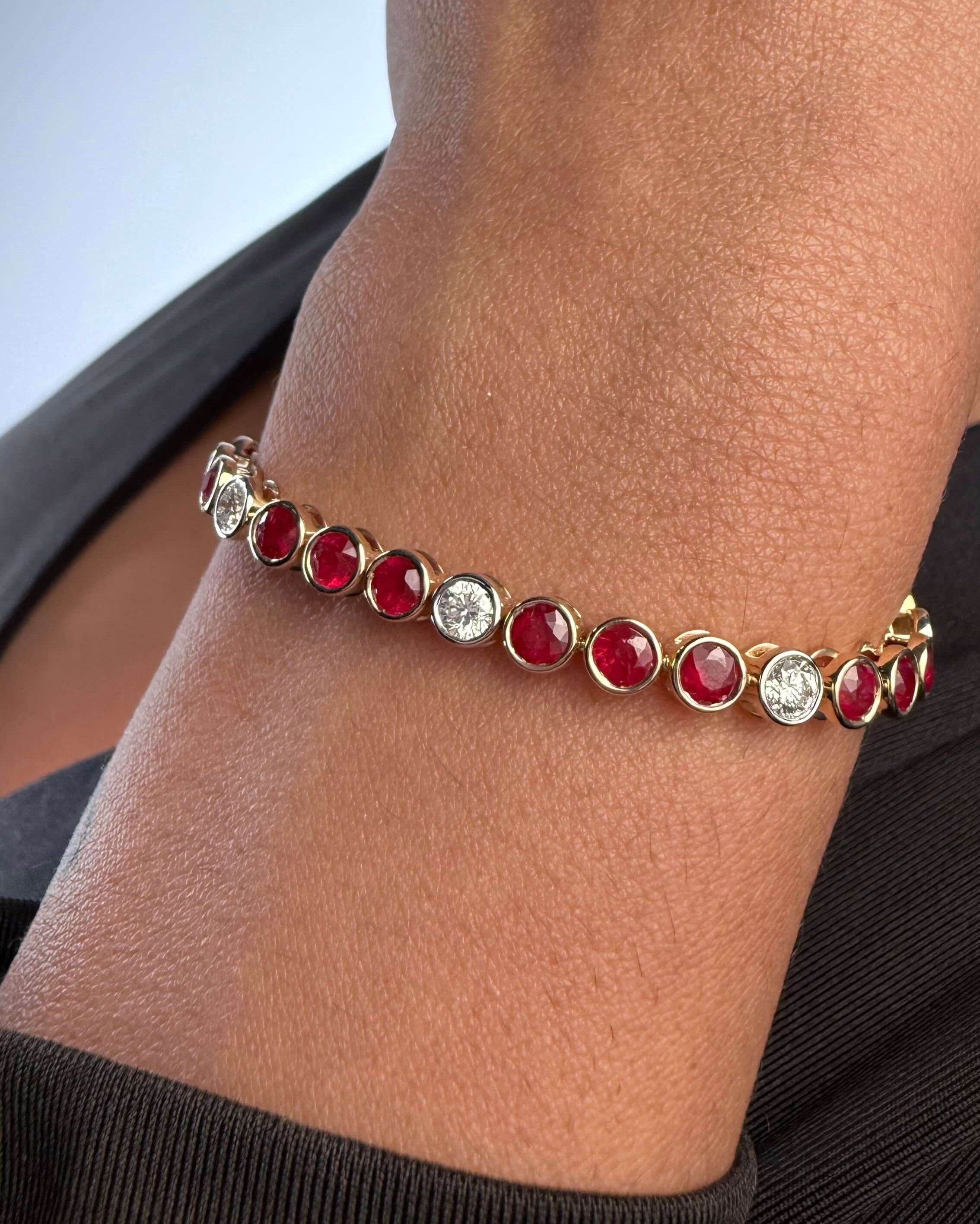 Ruby & Diamond Tennis Bracelet – 14K Yellow Gold