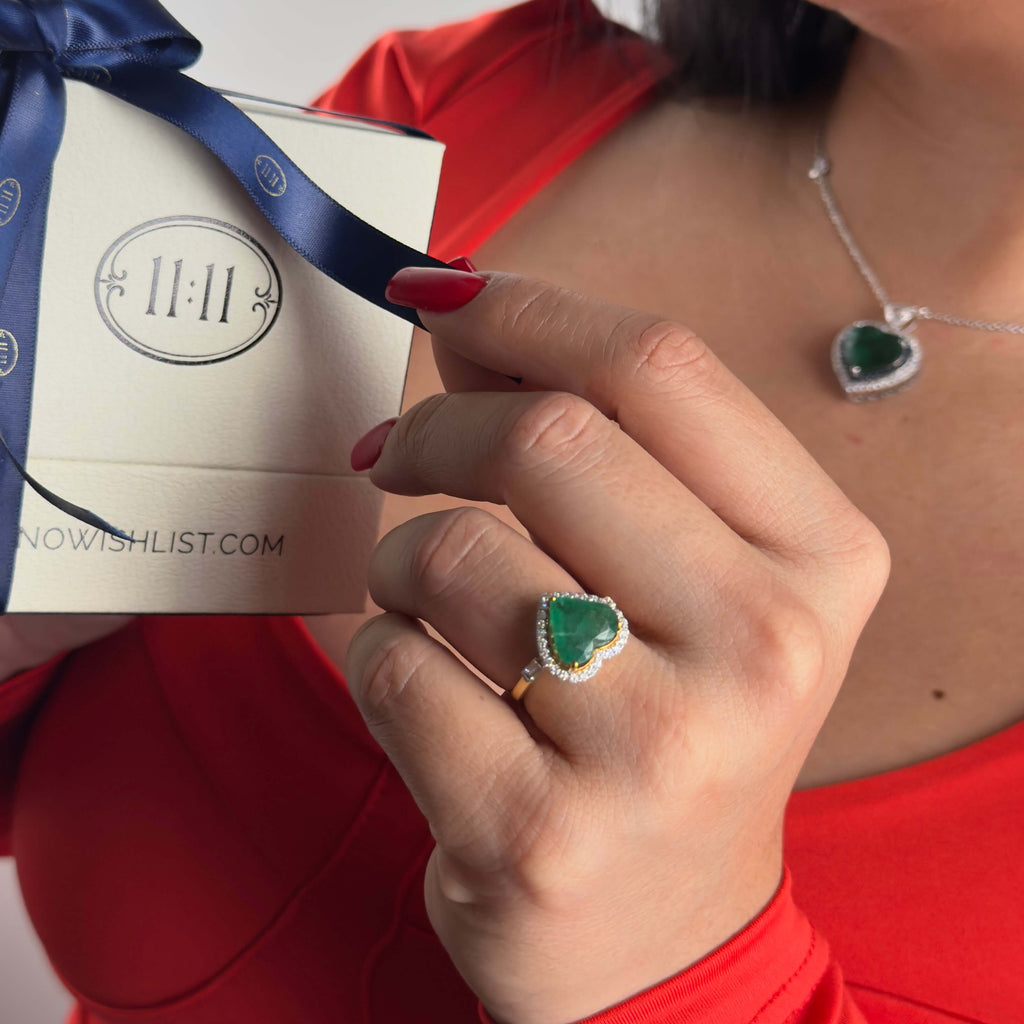 Emerald Heart Ring in 14K Yellow Gold with Diamonds