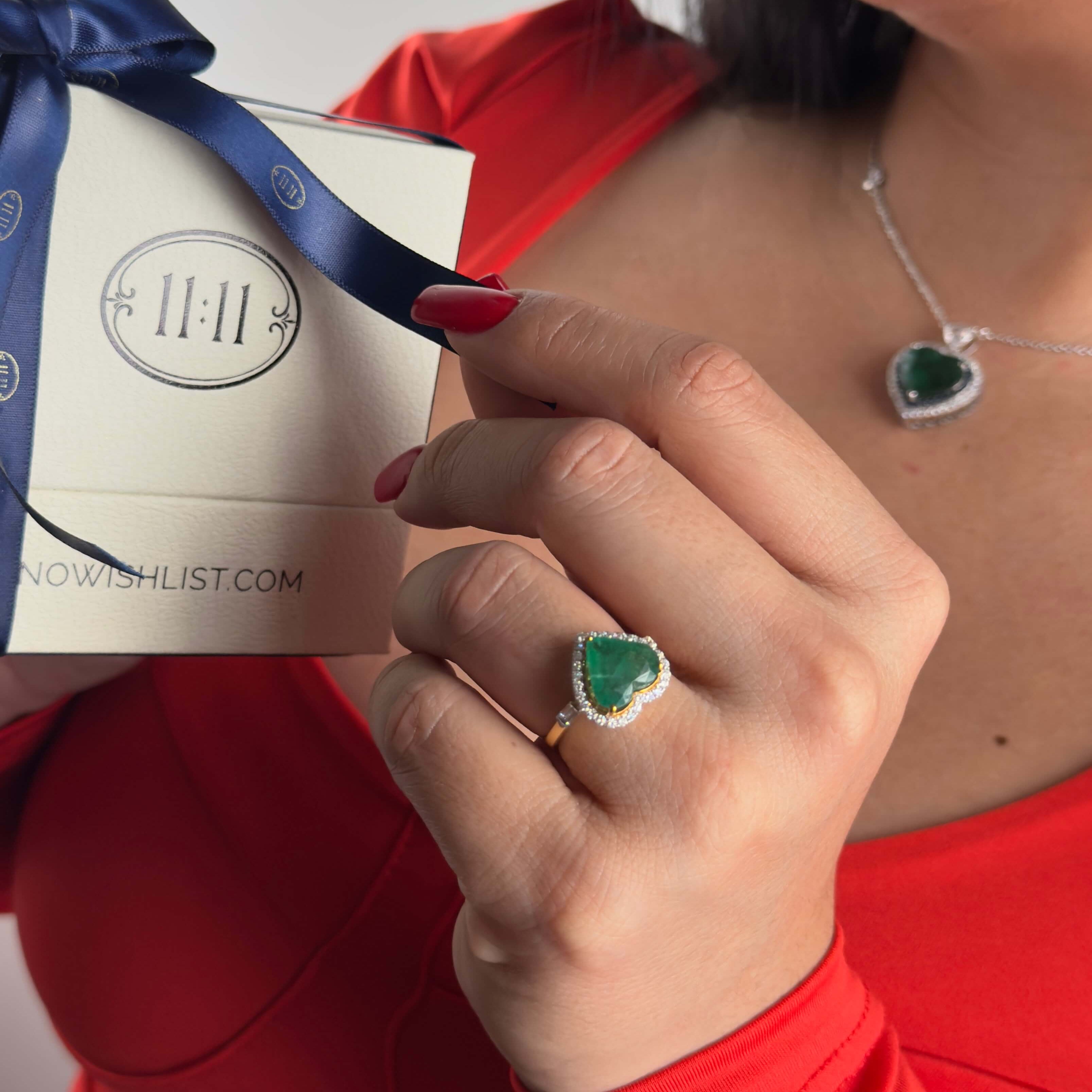 Emerald Heart Ring in 14K Yellow Gold with Diamonds