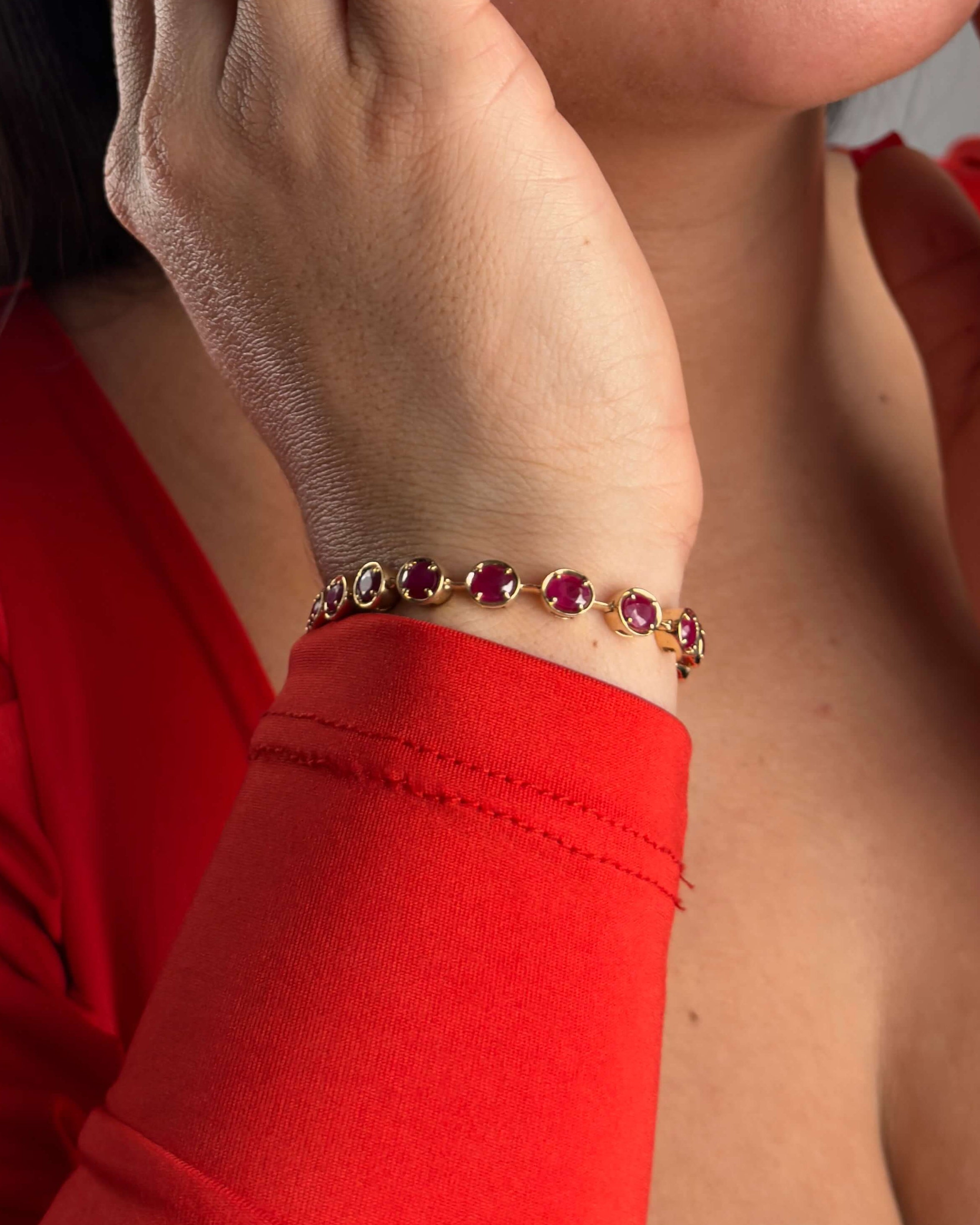 Ruby Oval Tennis Bracelet in 14KT Yellow Gold