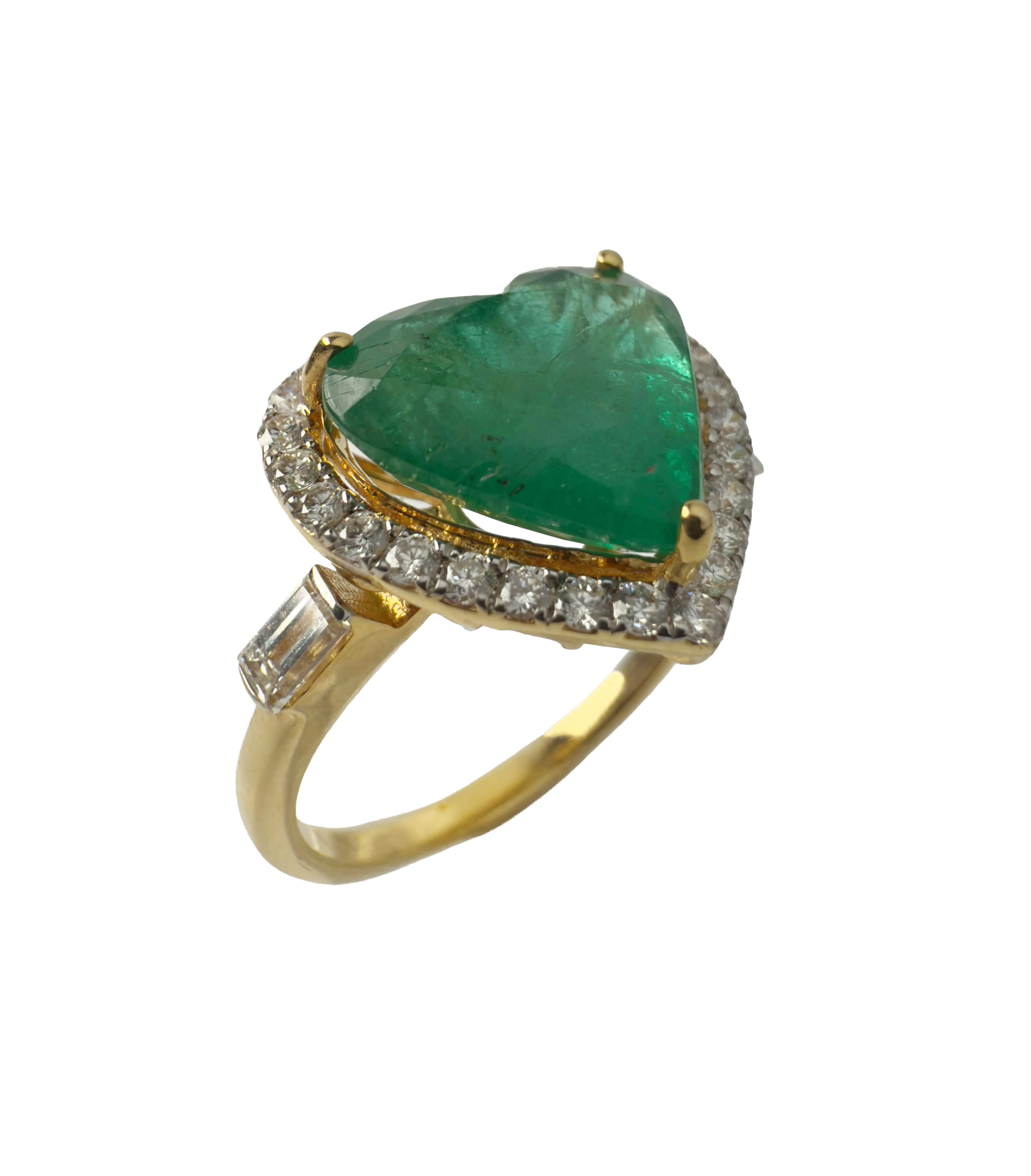 Emerald Heart Ring in 14K Yellow Gold with Diamonds