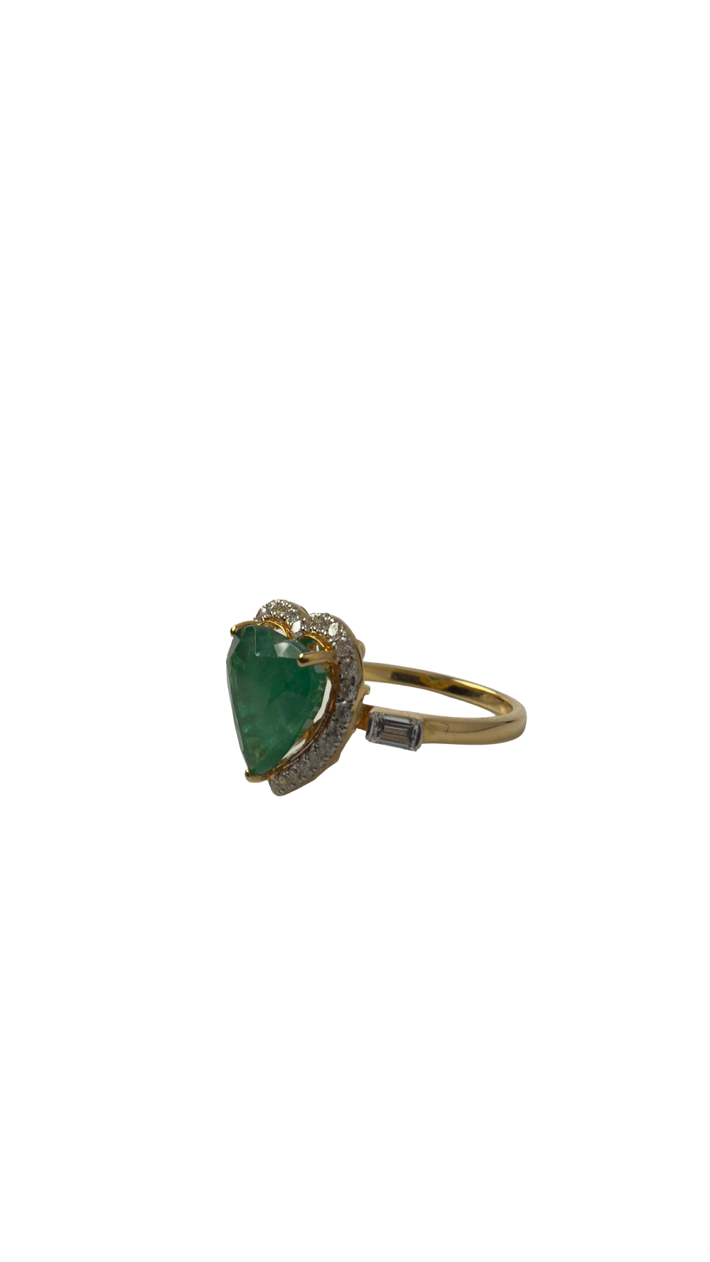 Emerald Heart Ring in 14K Yellow Gold with Diamonds