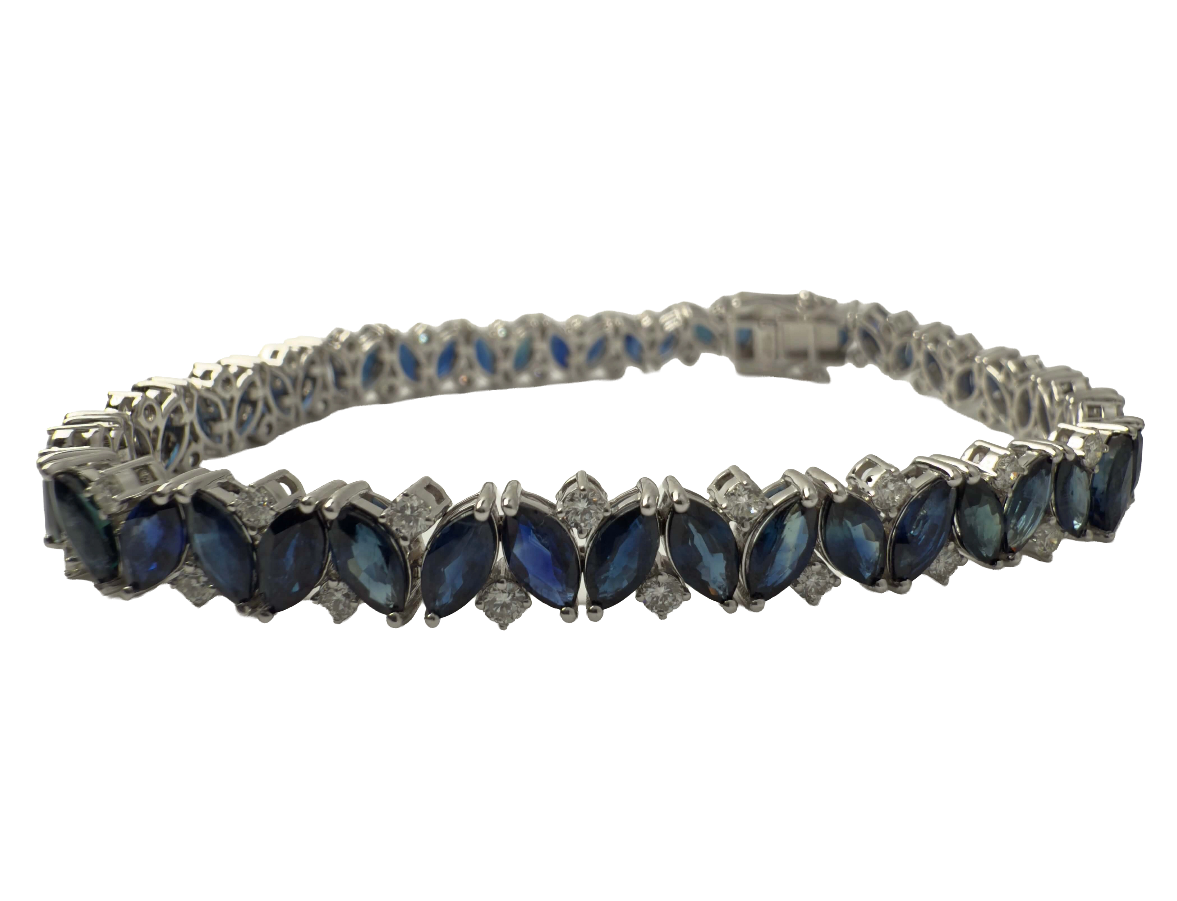 Blue Marquis Sapphire & Diamond Tennis Bracelet – 14KT Gold