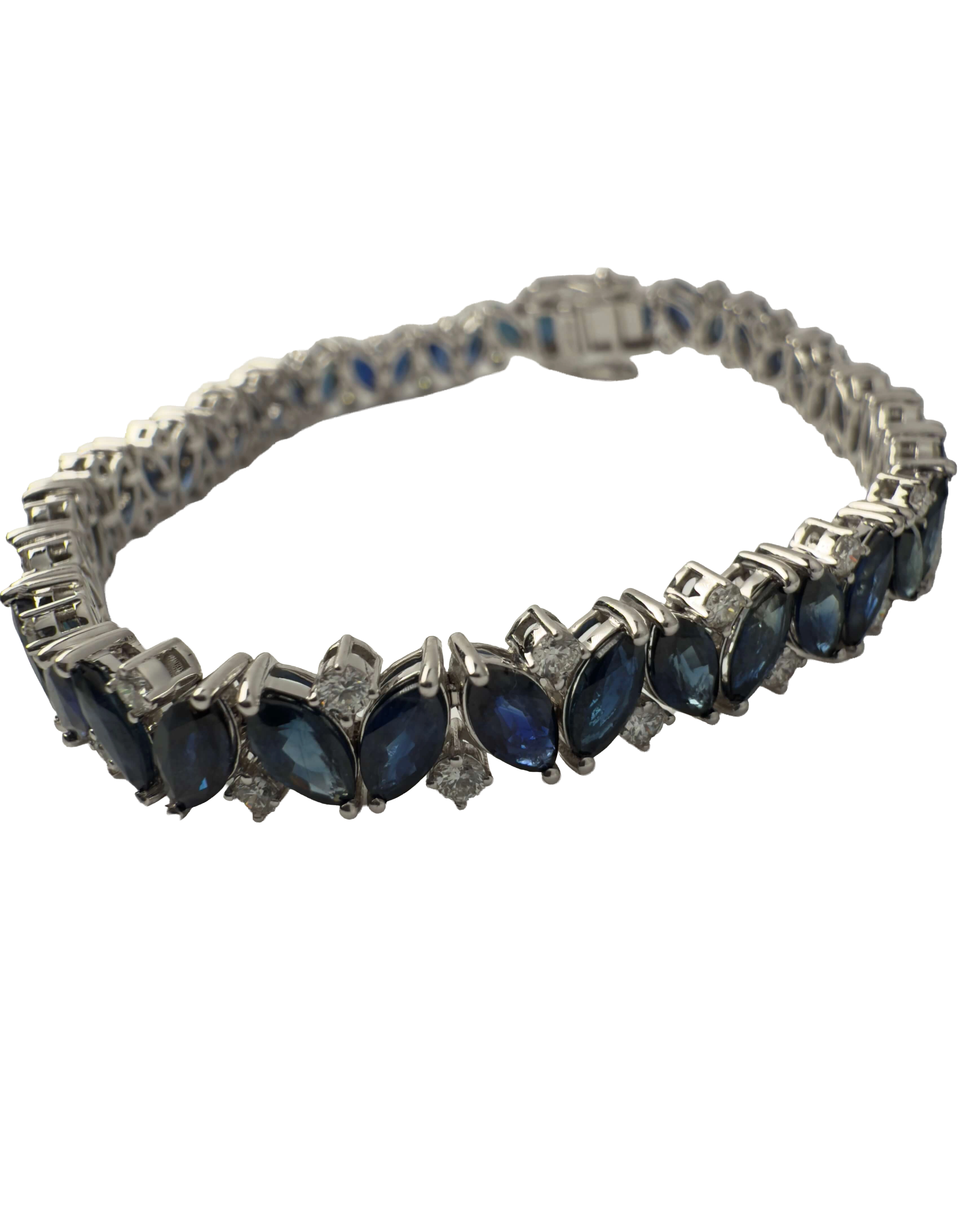 Blue Marquis Sapphire & Diamond Tennis Bracelet – 14KT Gold