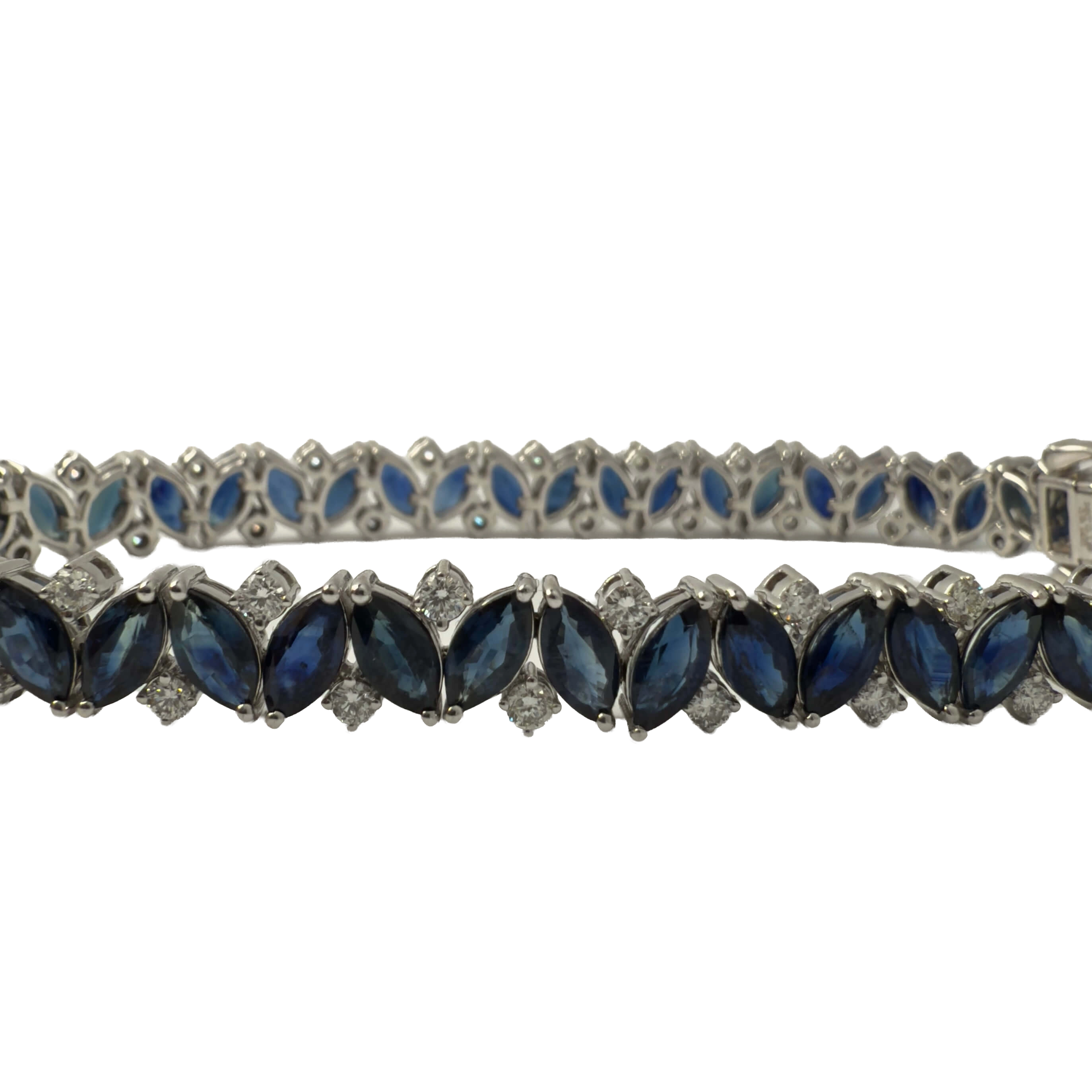 Blue Marquis Sapphire & Diamond Tennis Bracelet – 14KT Gold