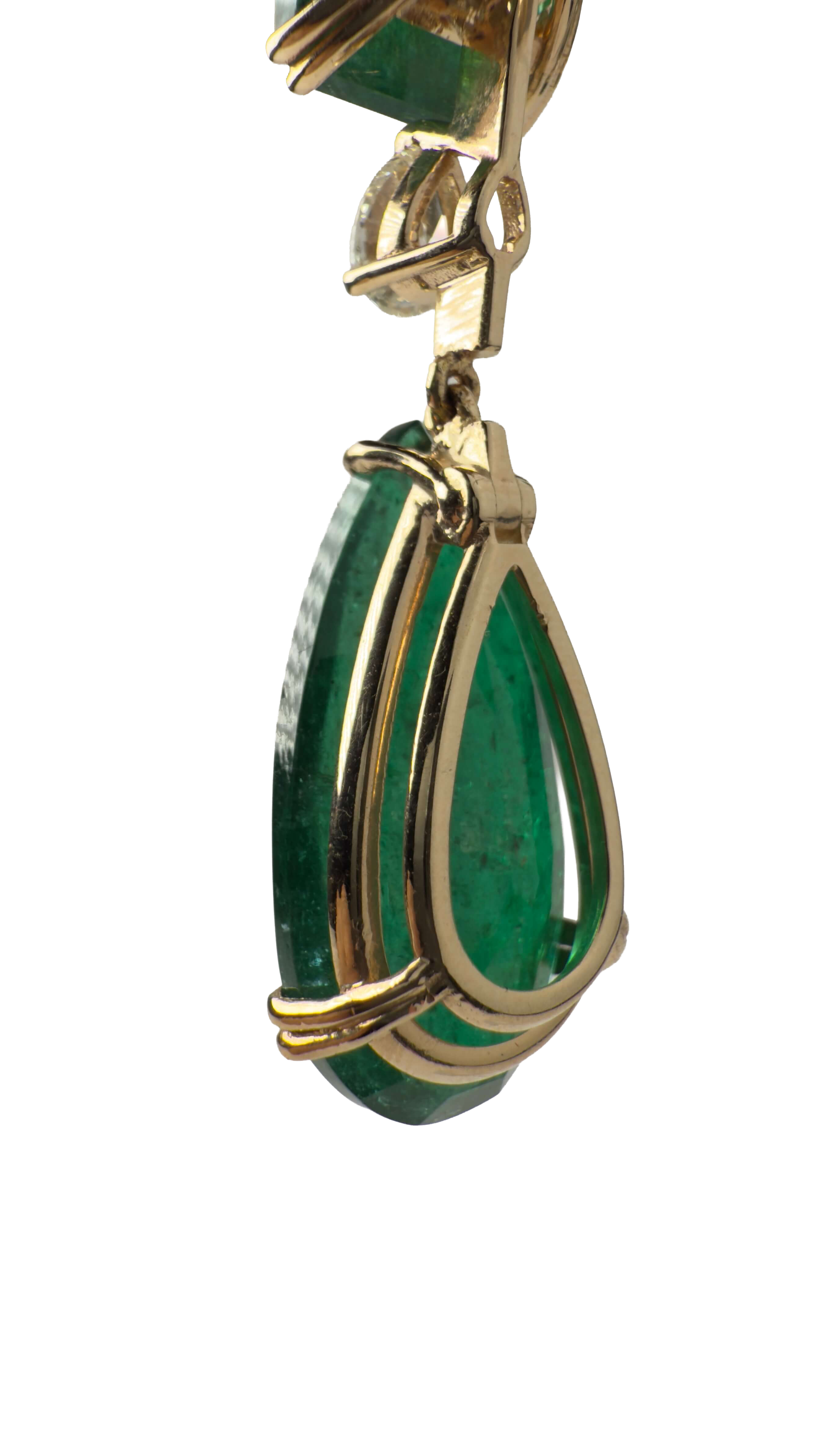 Zambian Emerald Drop Earrings in 14K Yellow Gold with Diamonds