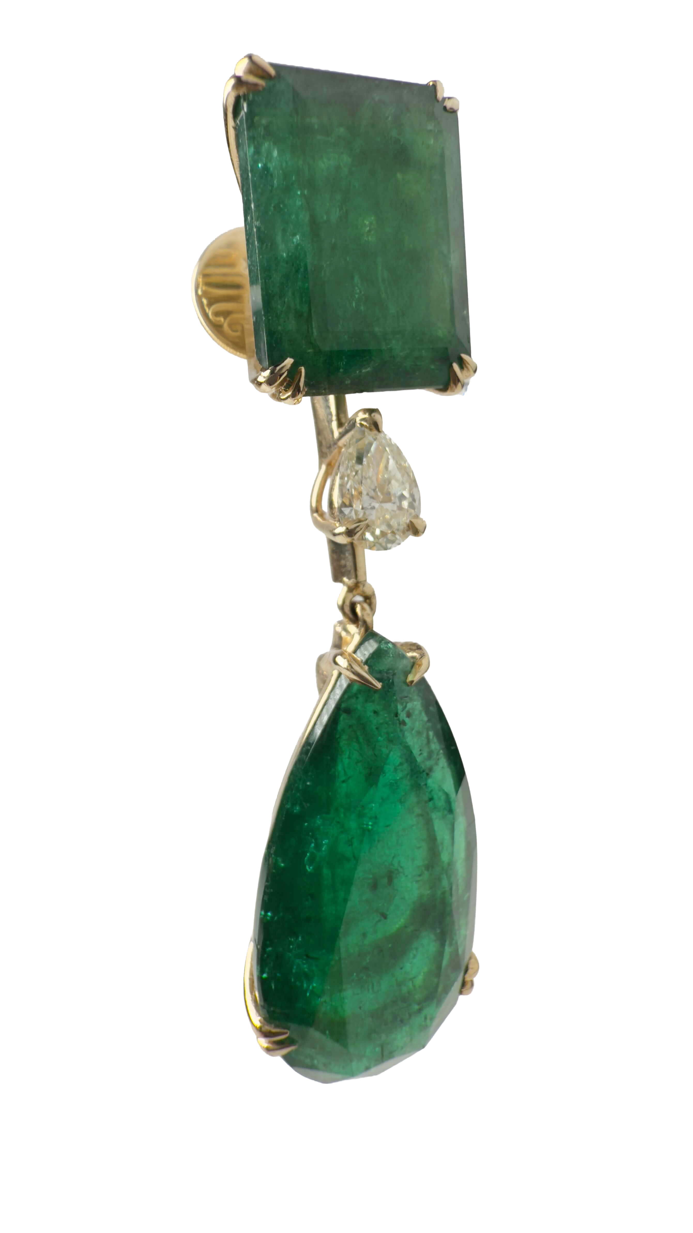 Zambian Emerald Drop Earrings in 14K Yellow Gold with Diamonds