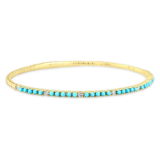 Turquoise & Diamond 1.5 Carat 14K Gold Tennis Bangle Bracelet